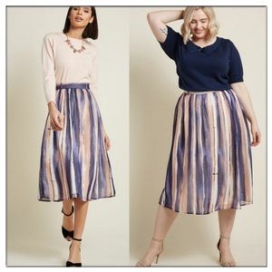ModCloth Saga Chiffon Watercolor Blue & Peach Midi Skirt, Size XL